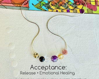 Sliding Gemstone Necklace with Acceptance, Release, Emotional Healing Energy Cluster