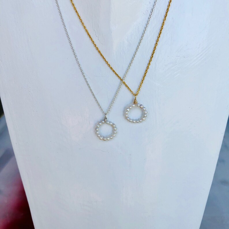 Pearl Necklace Open Circle Pearl Necklace Tiny Pearl Etsy