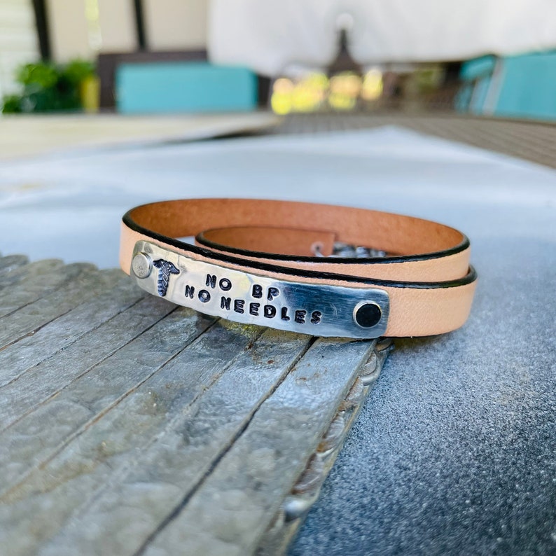 Medical Alert Bracelet with Leather Band, Leather Medical ID Bracelet, Custom Leather Medical ID Bracelet image 1