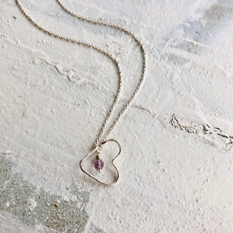 Tiny Heart Necklace, Birthstone Heart Necklace, Valentine's Gift, Gift For Her, Dainty Heart Necklace, Tiny Open Heart Necklace image 4