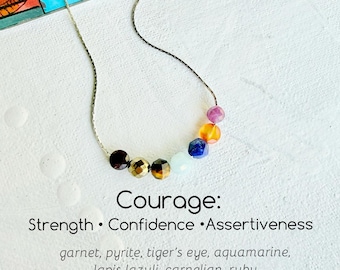 Sliding Gemstone Necklace with Courage, Strength, Confidence, Assertive Energy Cluster