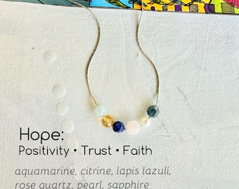 Sliding Gemstone Necklace with Hope, Positivity, Trust, Faith Energy Cluster