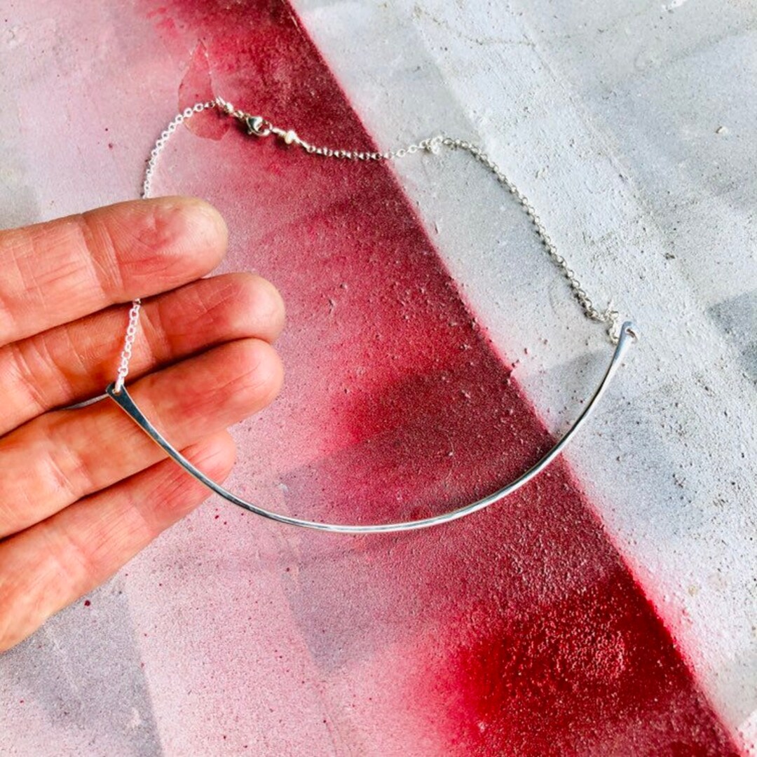 Curved Bar Necklace Gold Curved Bar Necklace Silver Curved Etsy