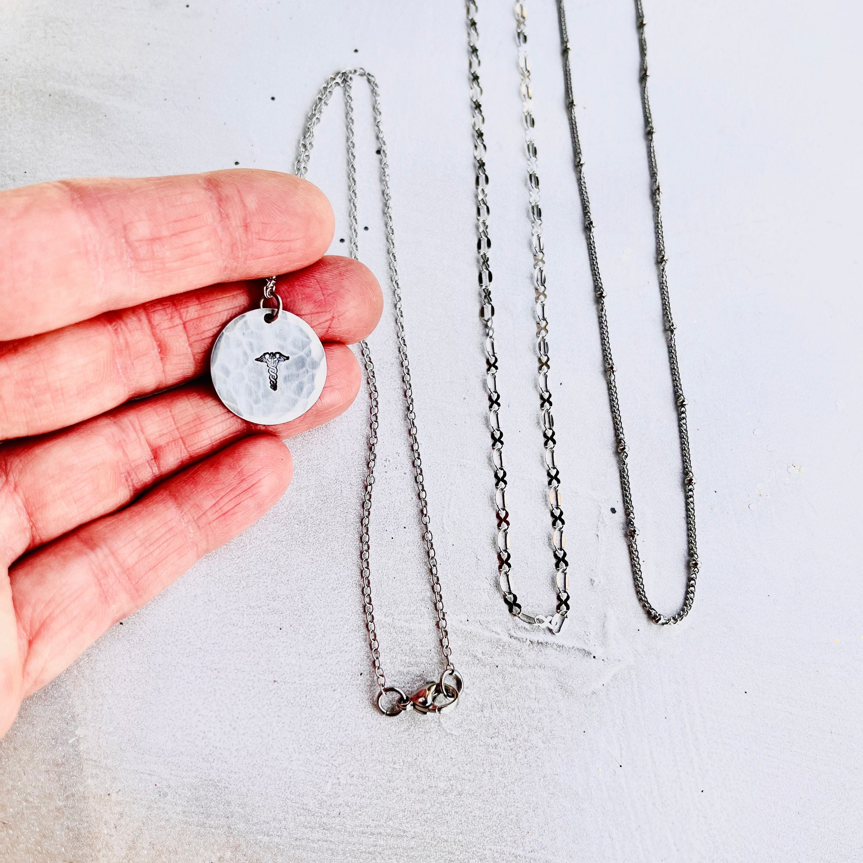 Custom Medical Alert Necklace: Stainless Steel Circle Charm