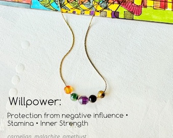 Sliding Gemstone Necklace with Willpower Energy Cluster
