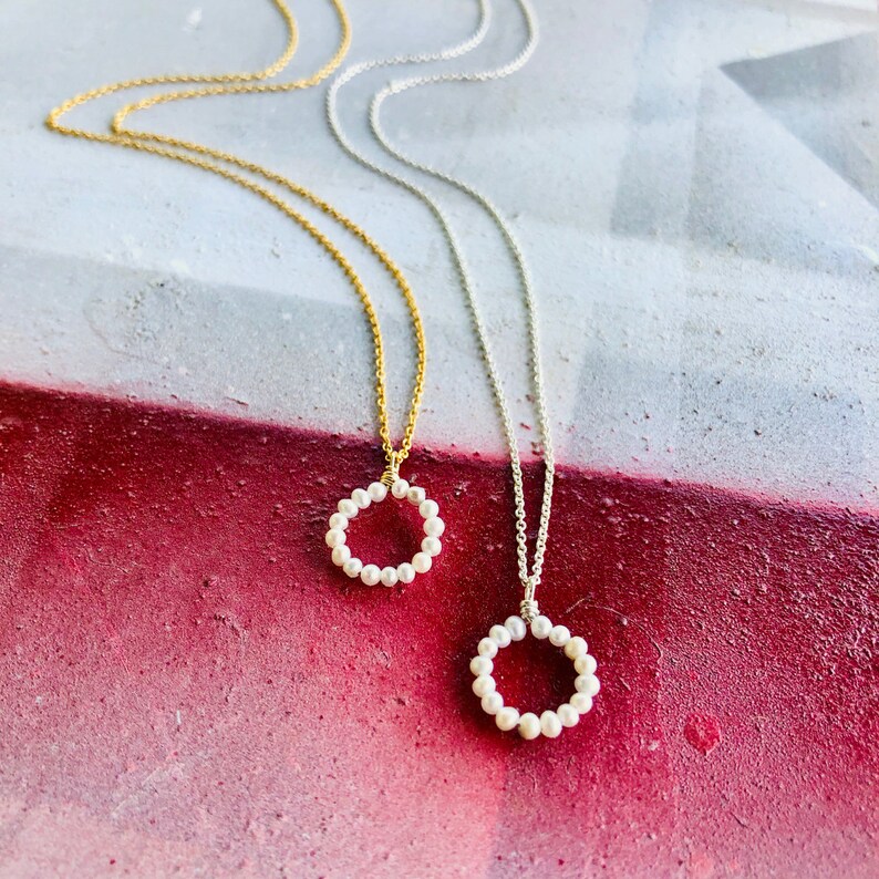 Pearl Necklace Open Circle Pearl Necklace Tiny Pearl Etsy