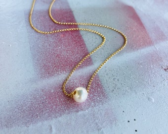 Large Freshwater Pearl Slider Necklace, Large Pearl Necklace