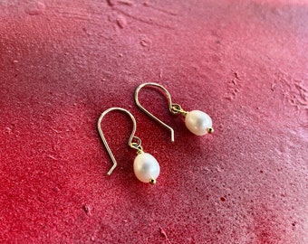 Pearl Drop Earrings, Simple Pearl Drop Earrings,