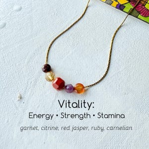 Sliding Gemstone Necklace with Vitality, Strength, Stamina Energy Cluster