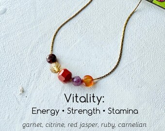 Sliding Gemstone Necklace with Vitality, Strength, Stamina Energy Cluster