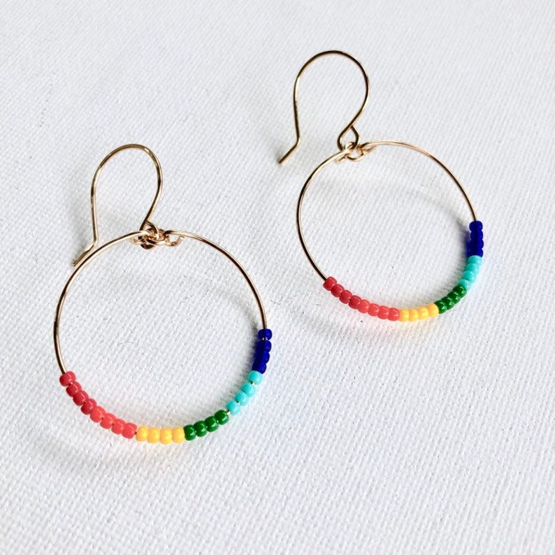 Hoop Earrings Beaded Hoop Earrings Dangle Hoop Earrings Etsy