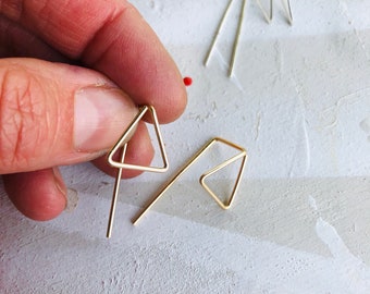 Minimalistische Dreieckige Durchzieher Ohrringe: Sterling Silber, Gold Fill