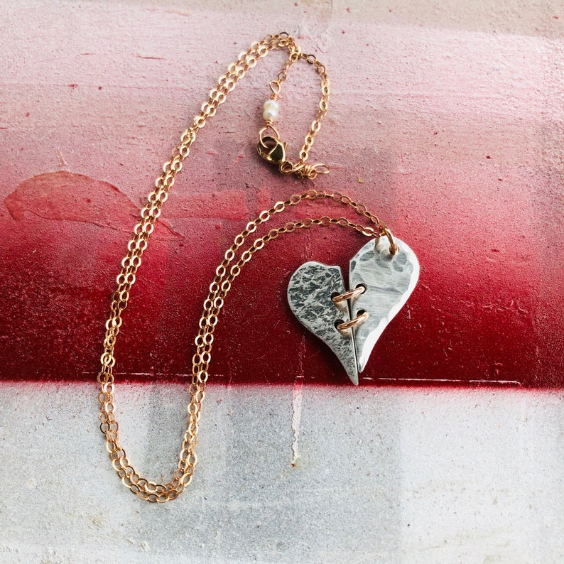 Mended Heart Necklace Broken Heart Necklace Two Halves Heart Etsy