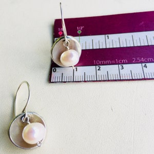 Oyster Pearl Earrings, Pearl Earrings, Hammered Disc Earrings, Everyday Earrings, Gifts for Her, Dome Earrings image 6