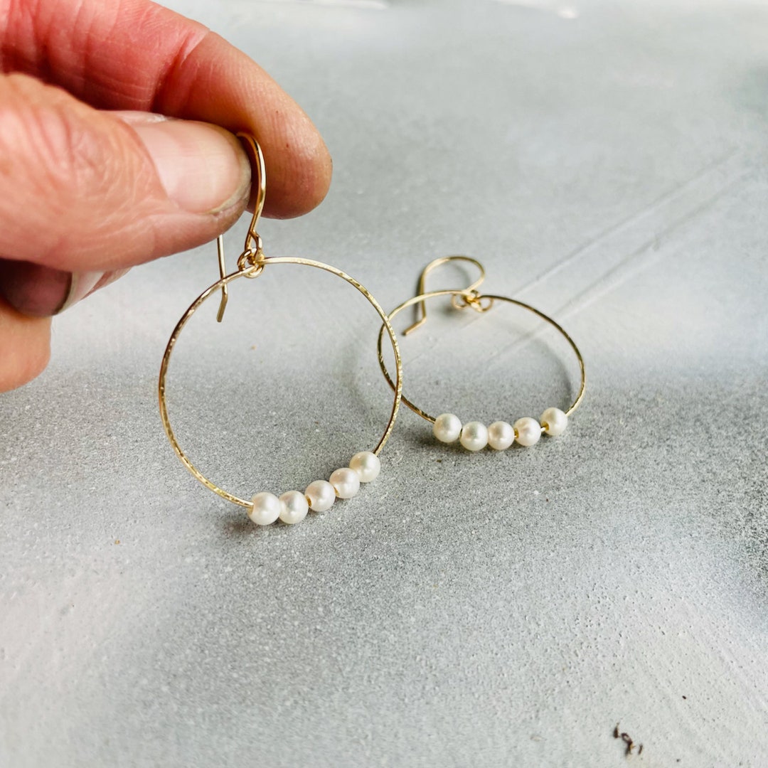 Pearl Hoop Earrings Pearl Hoop Dangle Earrings Etsy