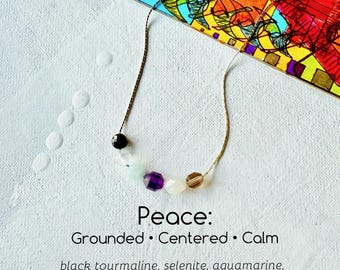 Sliding Gemstone Necklace with Peace, Grounded, Centered, Calm Energy Cluster