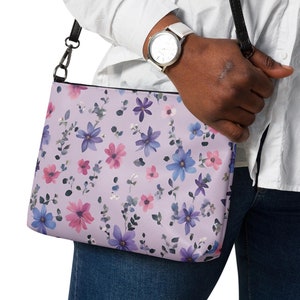Floral Crossbody Bag: Purple Faux Leather Shoulder Purse