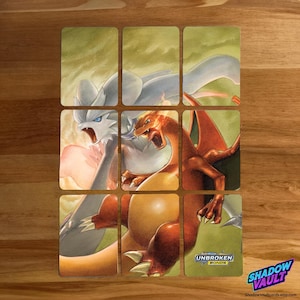 Könnte beinhalten: Neun Pokémon-Sammelkarten mit farbenfrohen Illustrationen von Kreaturen. Die Karten sind in einem Raster angeordnet und zeigen verschiedene Charaktere in Aktion. Das Set enthält den Text "UNBROKEN BONDS" und den Shop-Namen "Shadow Vault".