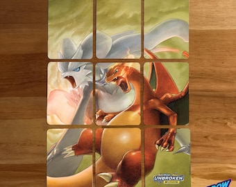 Unbroken Bonds Binder Page Set | Full Art Reshiram and Charizard, Lucario, Gardevoir and Sylveon, & Machamp. Custom Pokémon TCG Dividers