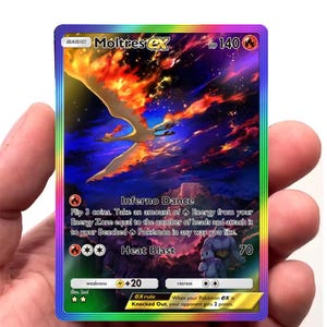 Benutzerdefinierte Moltres ex Secret Illustration Rainbow Rare - Full Art | Physische Pokémon TKG Pocket Holofoil Kunst für Sammler