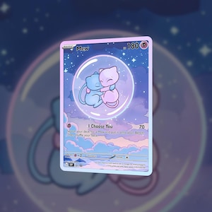 Carte Pokémon Mew romantique cadeau pour couple personnalisée - « Je vous choisis » | Art holographique brillant de poche TCG unique pour les collectionneurs, lui, elle, enfants