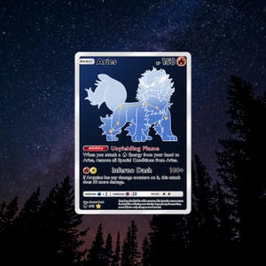 Tarjeta de Pokémon personalizada del zodiaco Aries de Arcanine: tarjeta de colección del signo de fuego: diseño inspirado en la astrología mítica, arte holográfico para regalos, para él y para ella