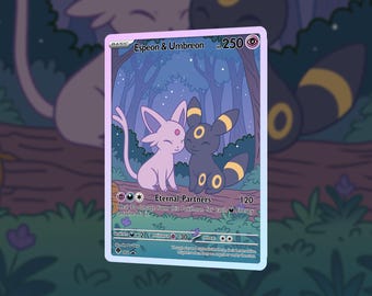 Custom Espeon & Umbreon Pokémon Card | "Eternal Partners" – Cute Fanart Full Art Holo Proxy | Collectible Gift for Couples, Her, TCG Fans