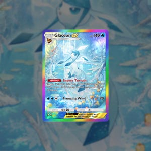 Aangepaste Glaceon EX Rainbow Rare Full Art Card - Triumphant Light Expansion | Fysieke Pokémon TCG Pocket Holofoil Art voor verzamelaars, cadeaus