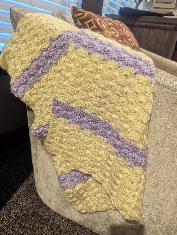 Purple and yellow crochet blanket sale