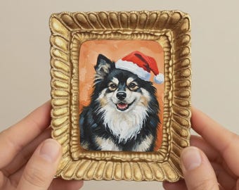 Custom Mini Dog Cat Portrait from Photo, Hand-Painted Christmas Pet Portrait, Dog Painting with Hat & Beard, Holiday Gift for Pet Lovers