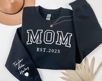 Mom Sweatshirt, Personalized Embroidered Hoodie with Kids Name, Custom New Mom Gift, Pregnancy Announcement Outfit, Christmas Day Gift