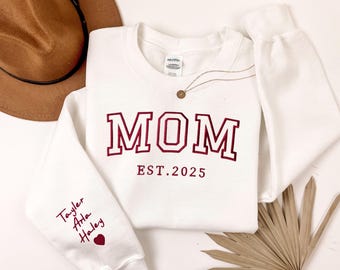 Custom Mama Embroidered Sweatshirt, Personalized Hoodie with Kids Name, New Mom Gift, Pregnancy Announcement Outfit, Mothers Day Sweatshirt