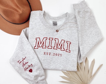 Gigi Mimi Grandma Christmas Embroidered Sweatshirt, Custom Granny Hoodie with Grandkid Name, Nana Outfit,Gigi Mimi Clothing,Gift for Grandma