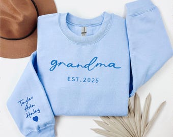 Custom Grandma Embroidered Sweatshirt, Embroidered Grandma Mimi Hoodie, Grandma Gift, Gramma Outfit, Gigi Mimi Clothing, Mothers Day Gifts
