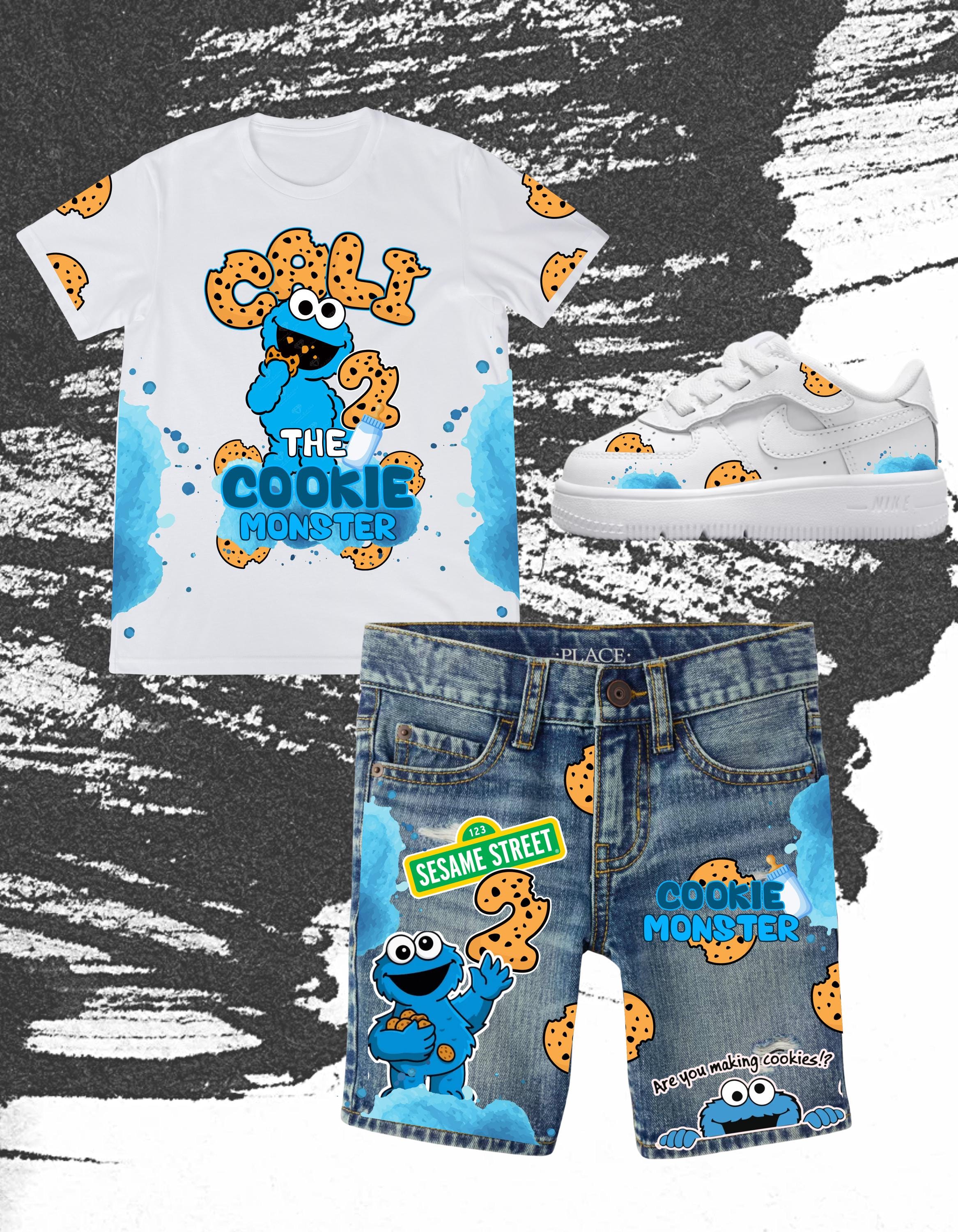 Kids Cookie Monster Birthday Outfit Set , Cookie Monster, Birthday Outfit, Custom Hat, Custom Shoes ZW