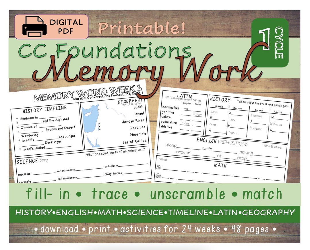 CC Cycle 1 Memory Work Worksheets | Classical Conversations Foundations ...