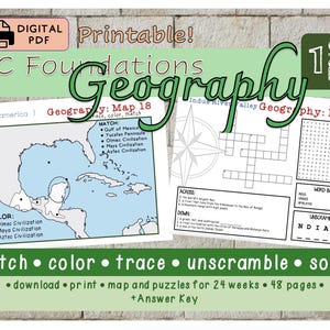 Geografi-arbetsblad för CC-cykel 1 | Grunderna i klassiska samtal i PDF-format | Kartor, pussel och övningsaktiviteter för hemundervisning