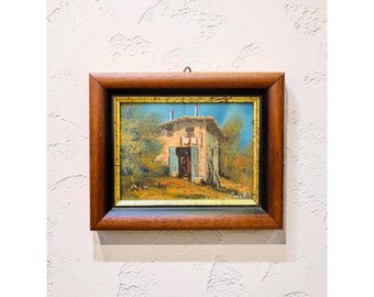 Framed Miniature Oil Painting of Rustic Countryside Cottage by Guido Borelli /Free Shipping