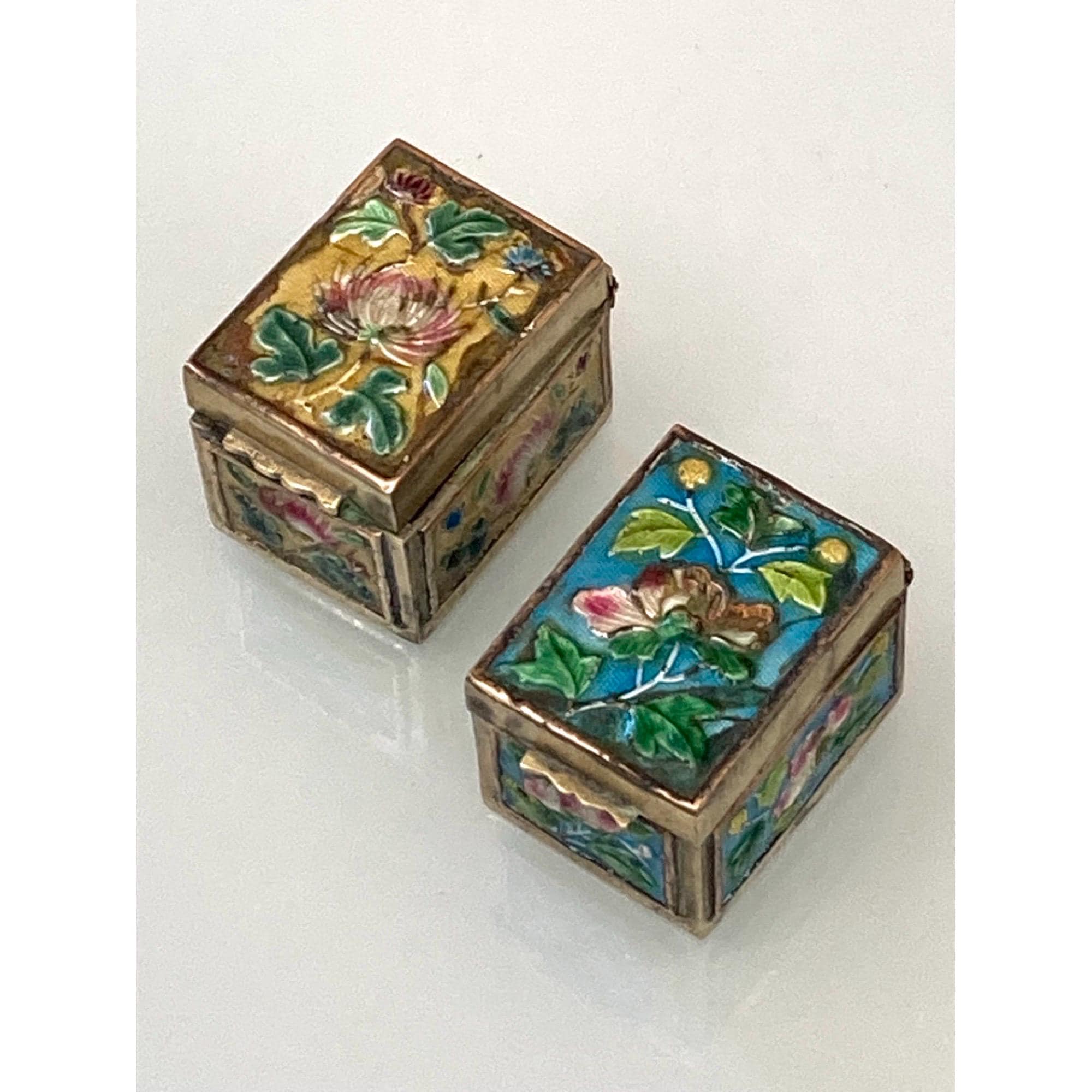 cloisonné brass stamp/pill/trinket boxes/1920s/art deco/free shipping