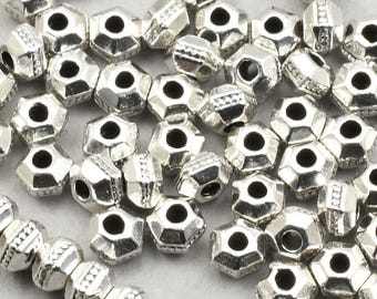 50 TierraCast 3mm FACETED BICONE Spacers Antique Silver Beads - Tierra Cast Small Metal Beads Heishi Silver Spacer Beads for Jewelry (PS87)