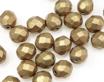 25 pcs 8mm Beads Firepolish Czech Glass Saturated Metallic Ceylon Yellow - Taupe Tan Beads for Fall Jewelry - Warm Neutral Light Brown Beads
