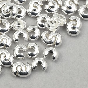 144 3mm Crimp Covers - SILVER Crimp Covers - Bright Plated Silver Crimp Ends -  Silver Findings - Crimp Findings   FB560
