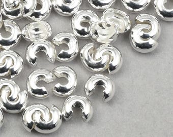 144 3mm Crimp Covers - SILVER Crimp Covers - Bright Plated Silver Crimp Ends -  Silver Findings - Crimp Findings   FB560