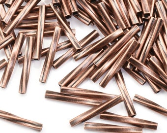 144 Antique Copper Beads - Skinny Twisted Tube Beads - Matte Dark Copper Plated 1.2mm x 10mm Twist Beads (FB120)