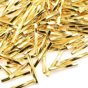 144 Very Thin Twist Tube Beads - Gold Plated 1.2mm x 10mm Twisted Tube Beads - Small Skinny Gold Tube Beads (FB120)
