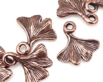 Antique Copper Leaf Charms - Ginko Leaf Drop - 13mm Copper Charms Leaves for Fall Autumn Jewelry (P354)