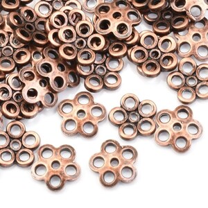 72 Pieces 5.5mm Open Clover Bead Caps - Antique Copper Beadcaps - Medium Small Plated Dark Copper Bead Caps for Jewelry Making (FB355)