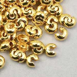 144 GOLD Crimp Covers - 3mm Crimp Cover Findings - Gold Plated Crimp Ends - Bright Gold Findings - Crimp Findings    FB560