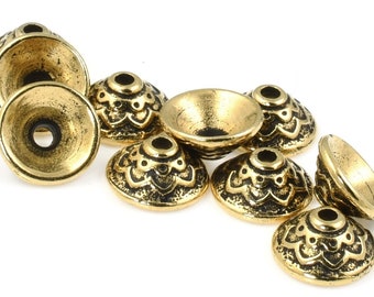 7mm Antique Gold Beadcaps - TierraCast Lotus Bead Caps for Jewelry Making - Medium Size (P2425)