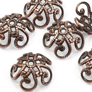 36 Pieces 10.5mm Fancy Filigree Bead Caps - Antique Copper Beadcaps - Dark Copper Plated Medium Large Bead Cap Jewelry Findings   FB405